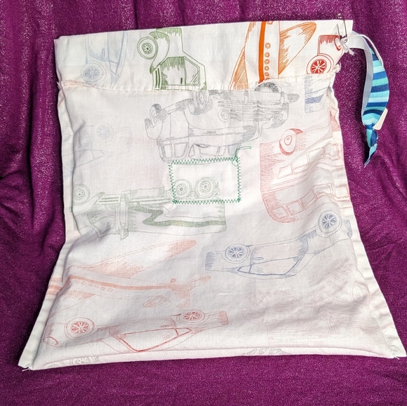 Reusable Fabric Produce Bag with Tare Weight- Trucks and Blue Ribbon - Picture 4 of 6